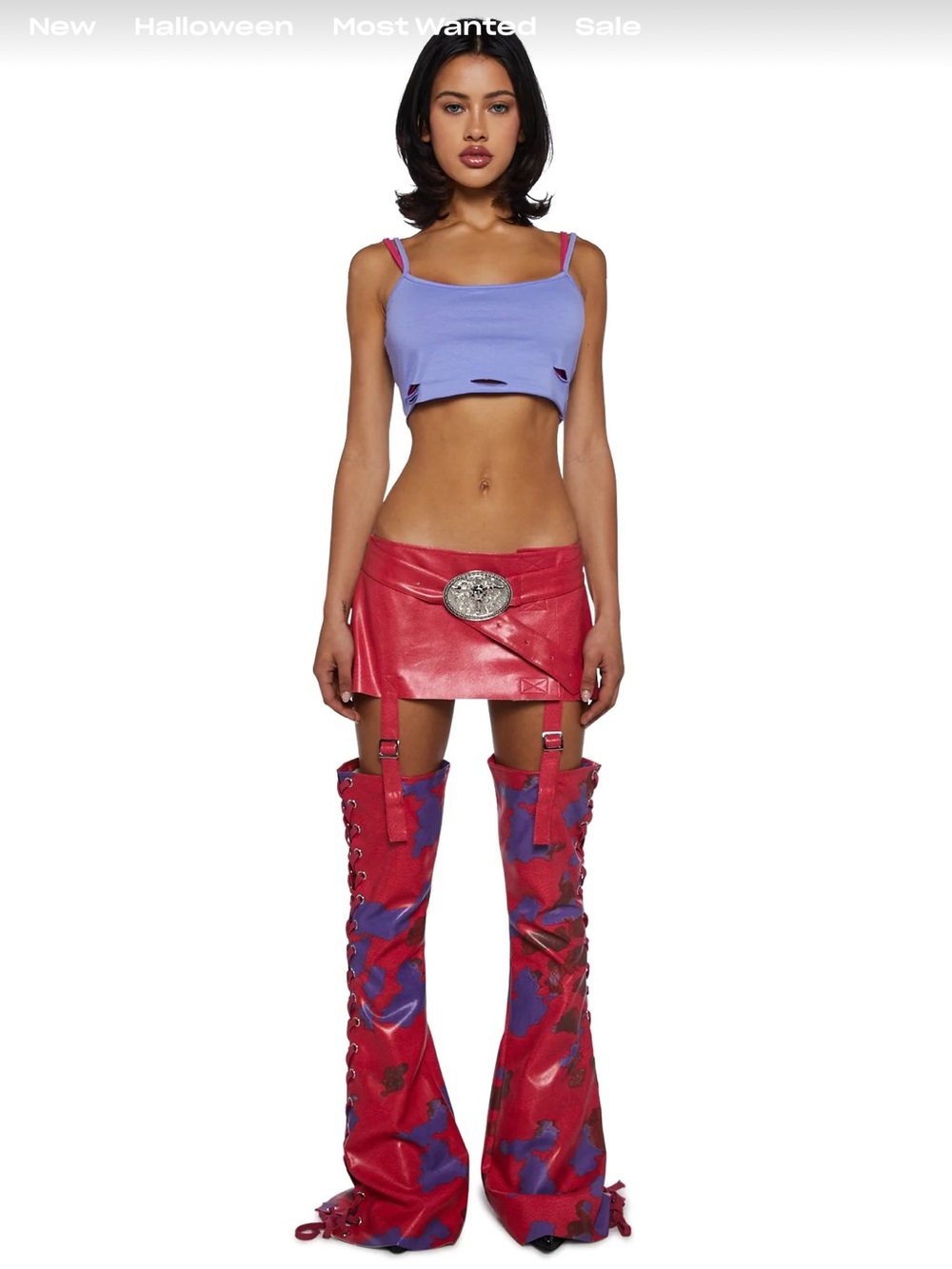 Dolls Kill Red & Purple Flare Garter Pants